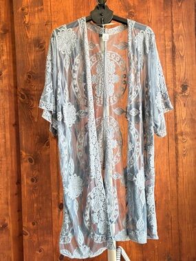 Time and Tru Sheer Lace Kimono in Light Blue